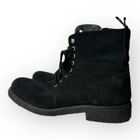 ORO Black  Crepe Leather Combat Boots 8 - Picture 3 of 9